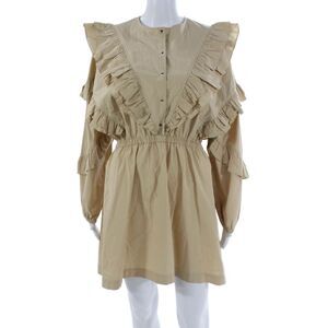 Roseanna Womens Shirt Dress Beige Cotton Long Sleeve Button Mini Size 38